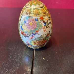 Vintage Satsuma Style Decorative Porcelain Egg 4 inches